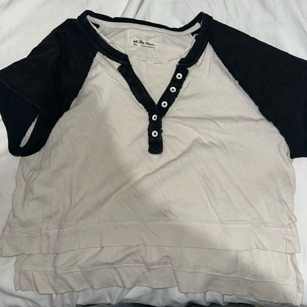 We The Free Black and White Buttoned Top